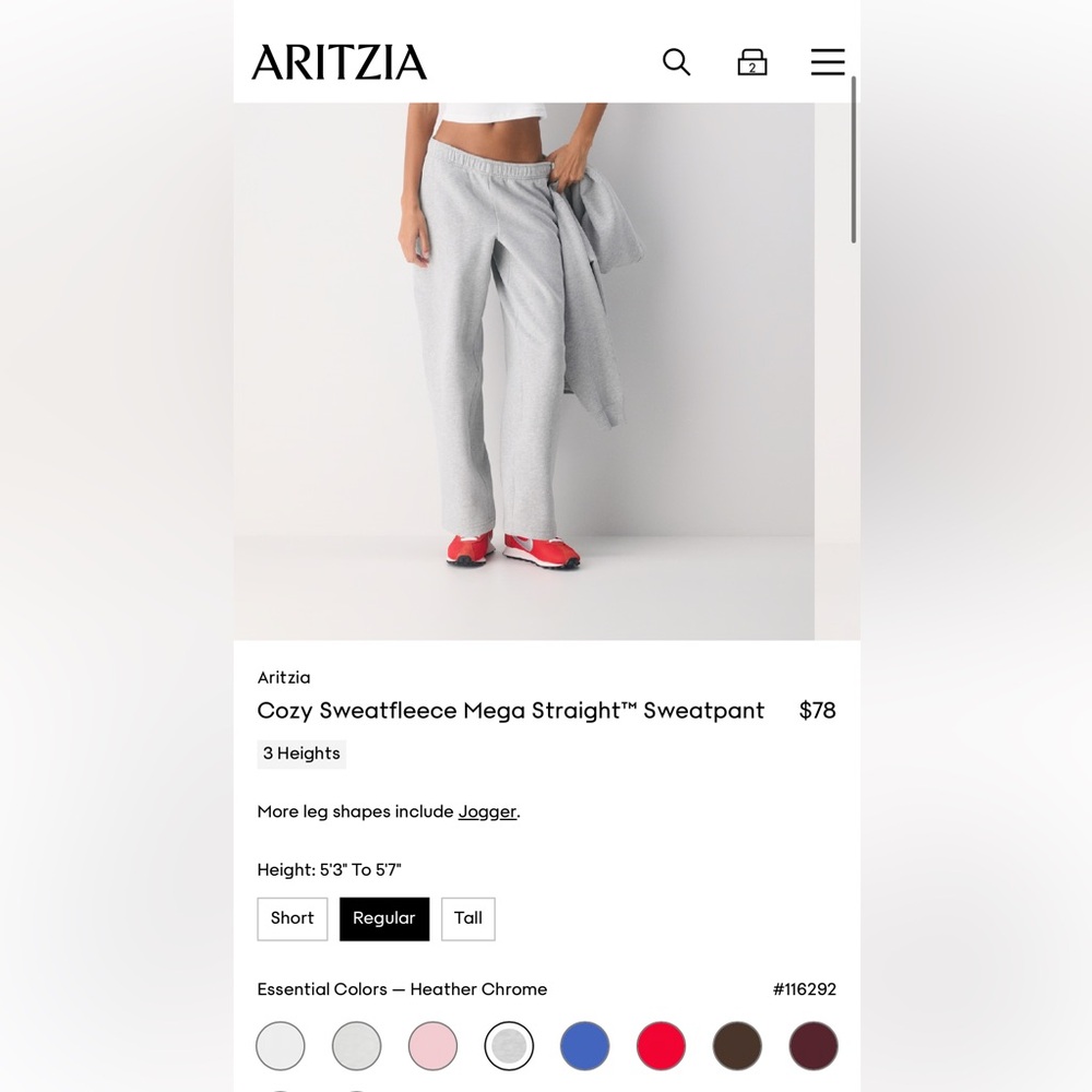 Aritzia Sweatfleece Mega Straight Pants, Size L Regular. Maybe worn 3-4 times!